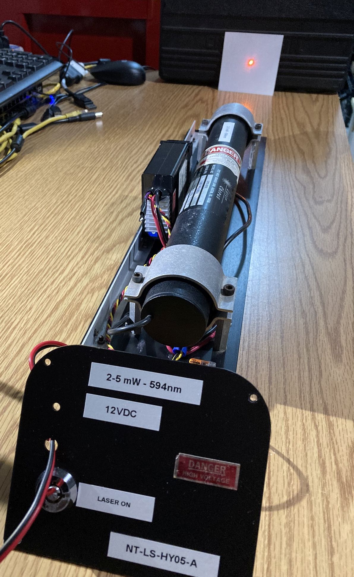 yellow laser dot produced from the laser head