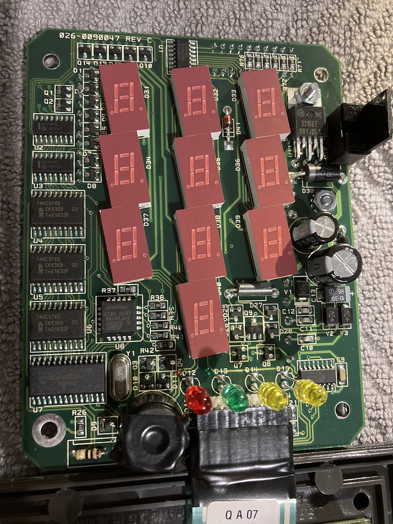 Scramblepad front side of PCB showing seven-segment displays