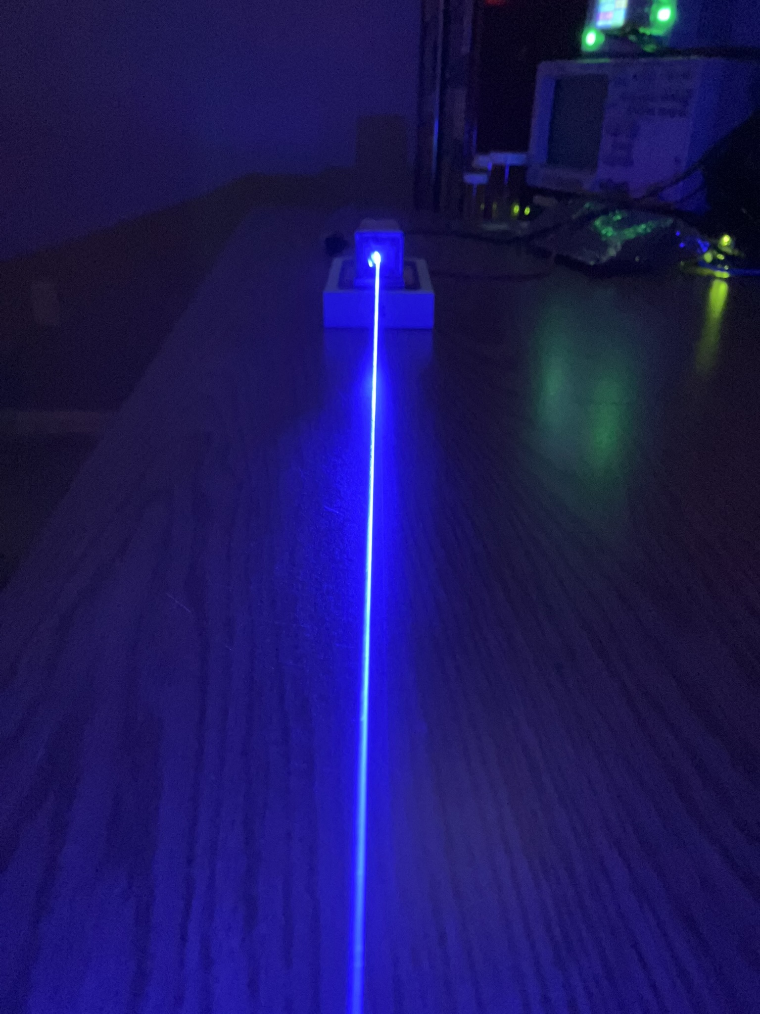 Bright blue laser beam