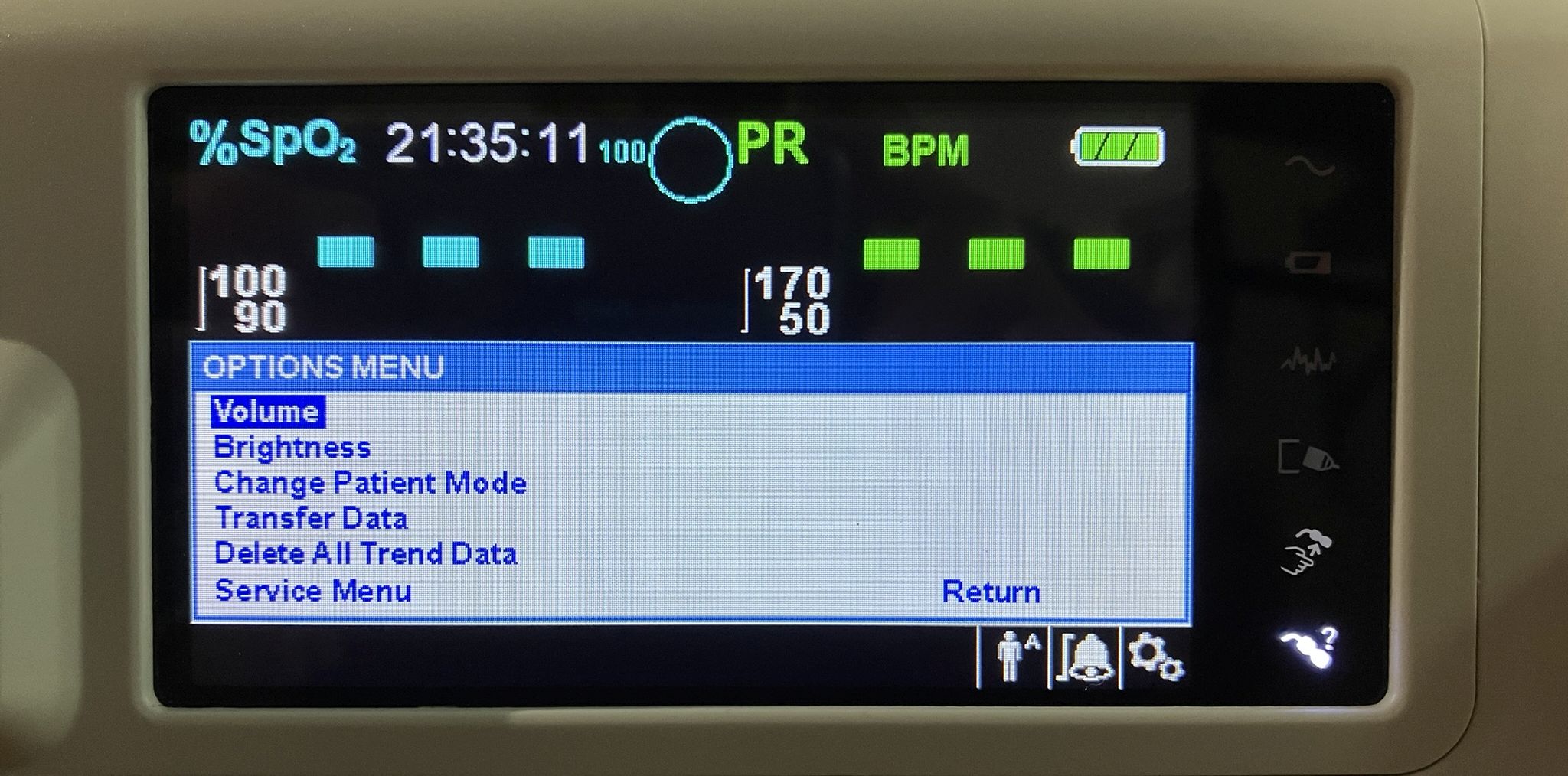 PM100N standard options menu