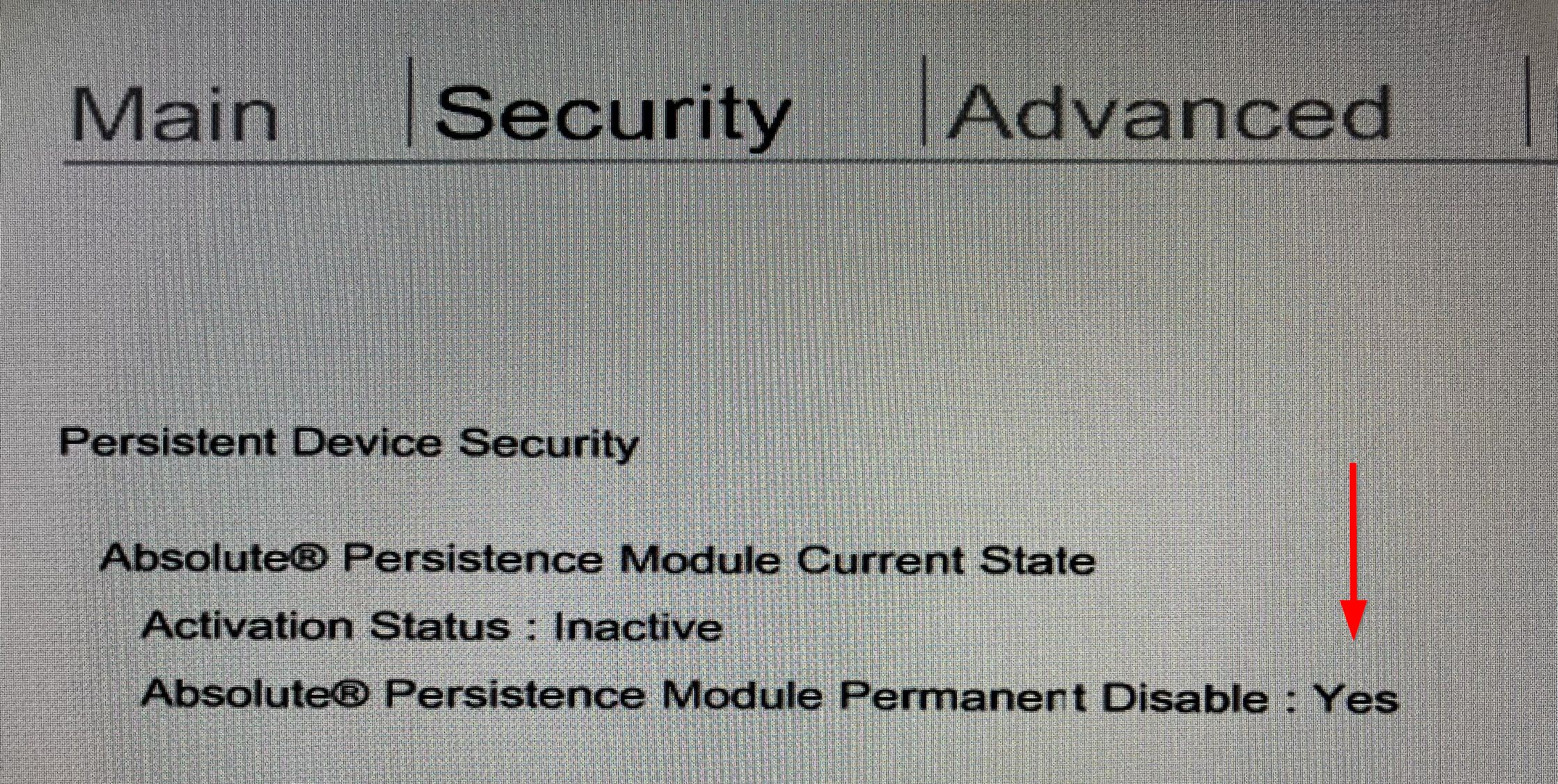 Absolute Persistence permanent disable in HP BIOS