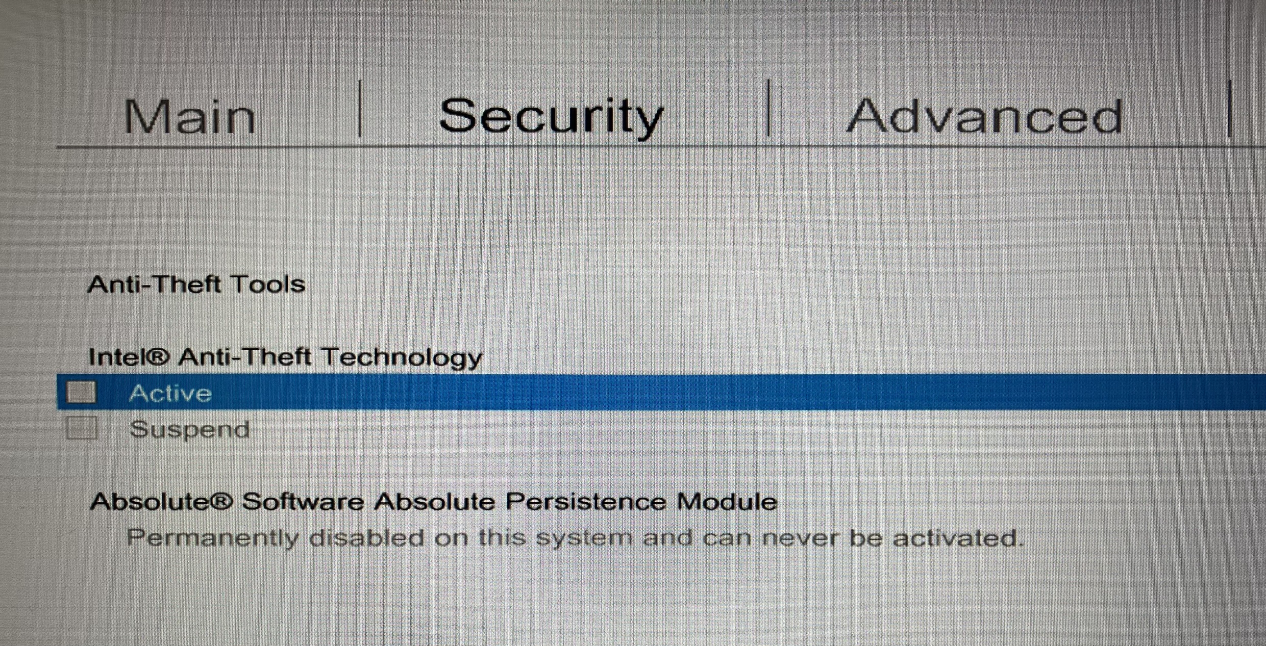 HP BIOS anti theft settings
