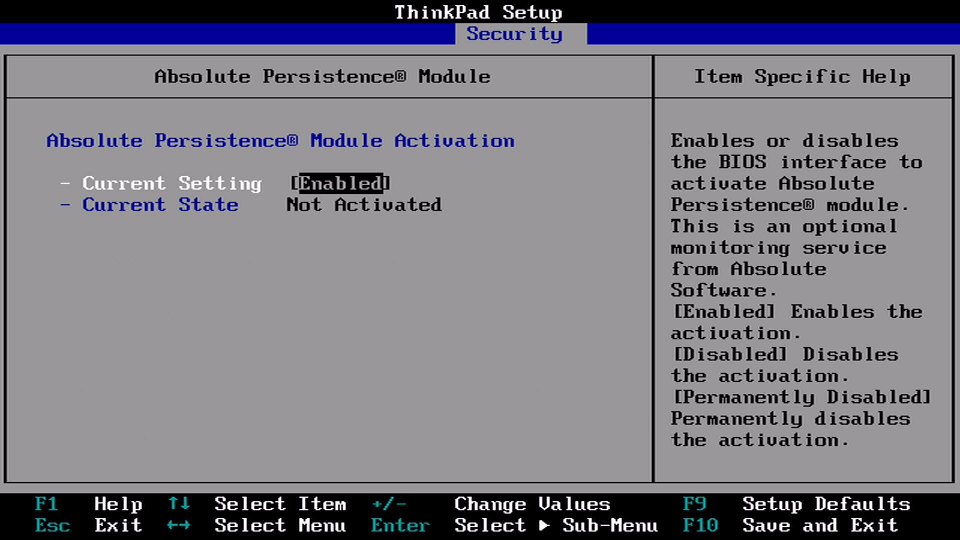 Lenovo BIOS CompuTrace settings