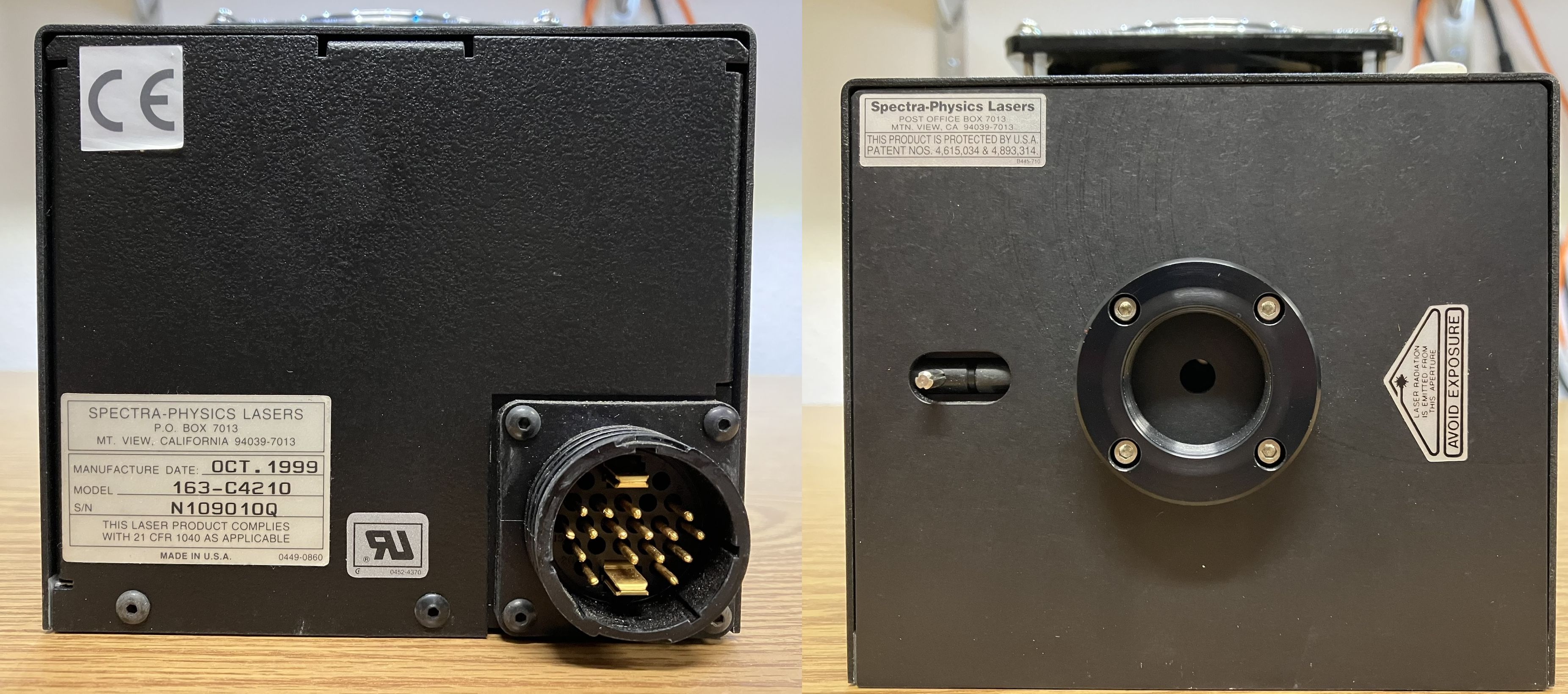 argon ion laser head front and back view