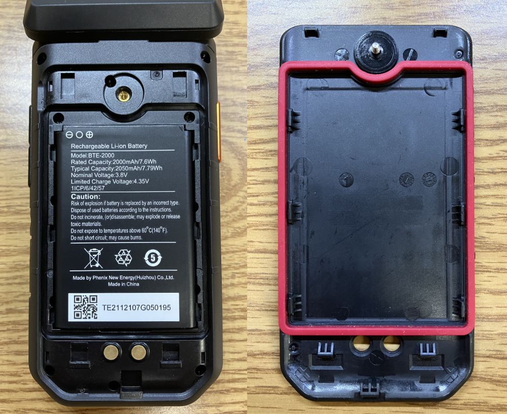 CAT S22 Flip back view with battery cover removed