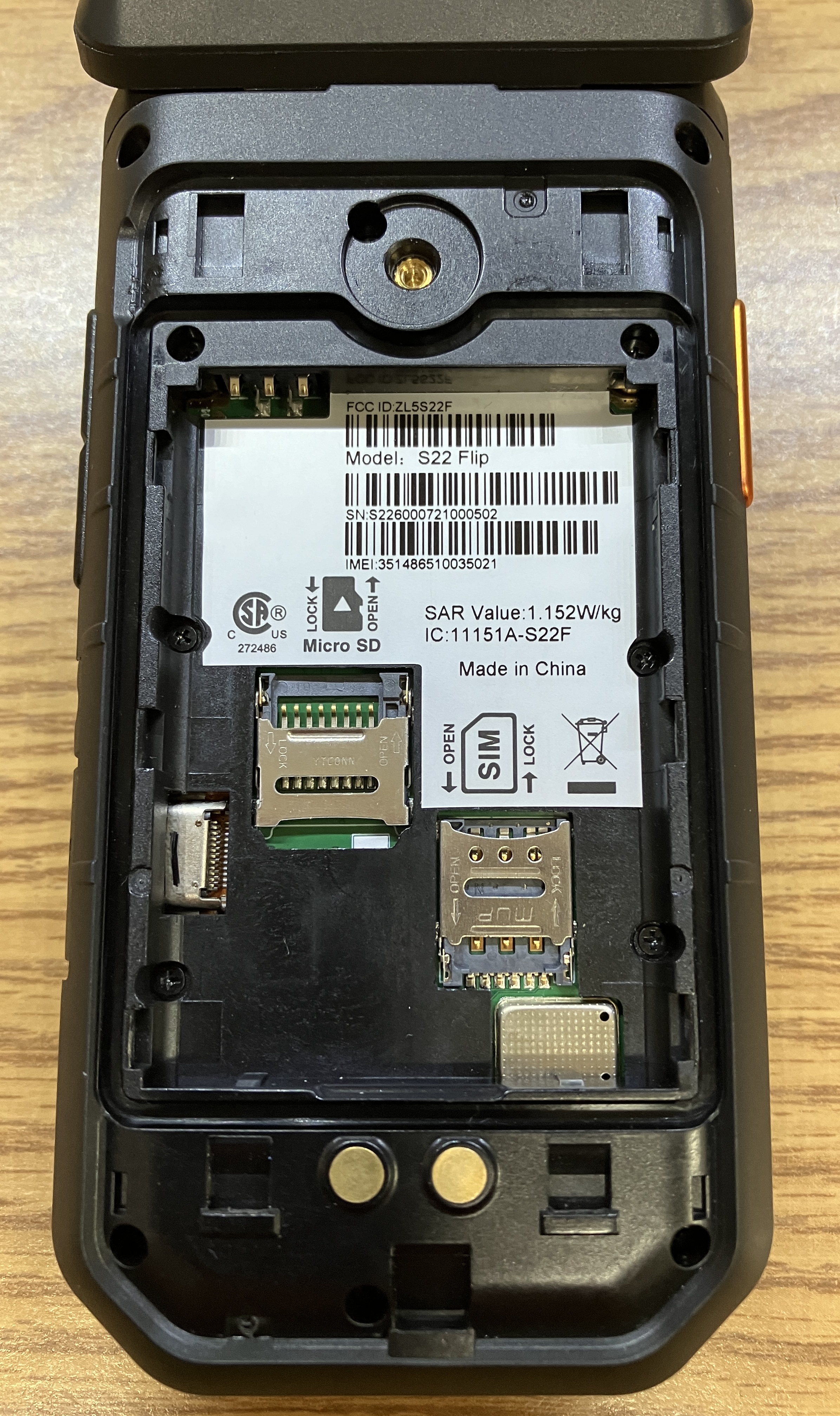 CAT S22 Flip view with battery removed