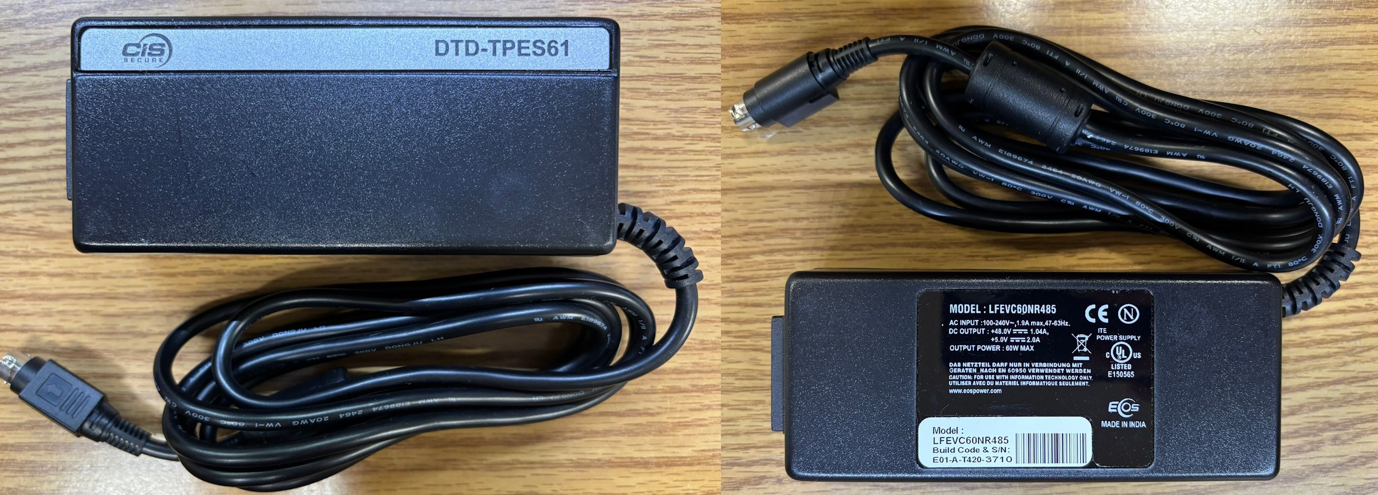 External power supply front and back view