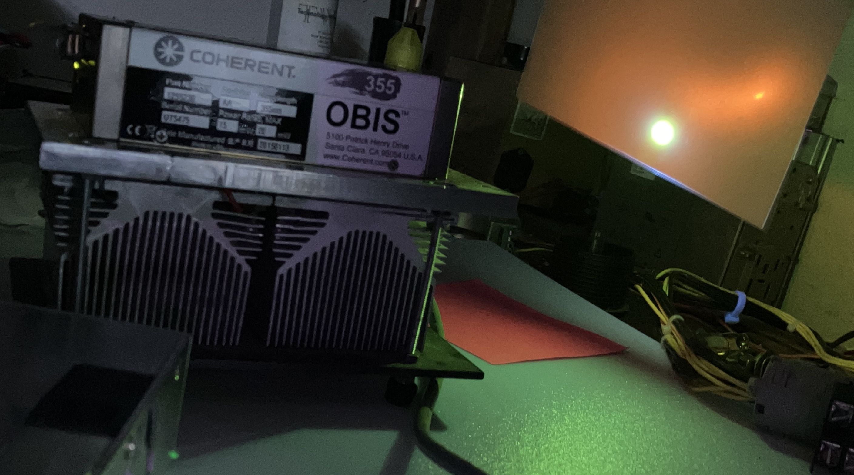 coherent OBIS LG 355 laser on fluorescent material
