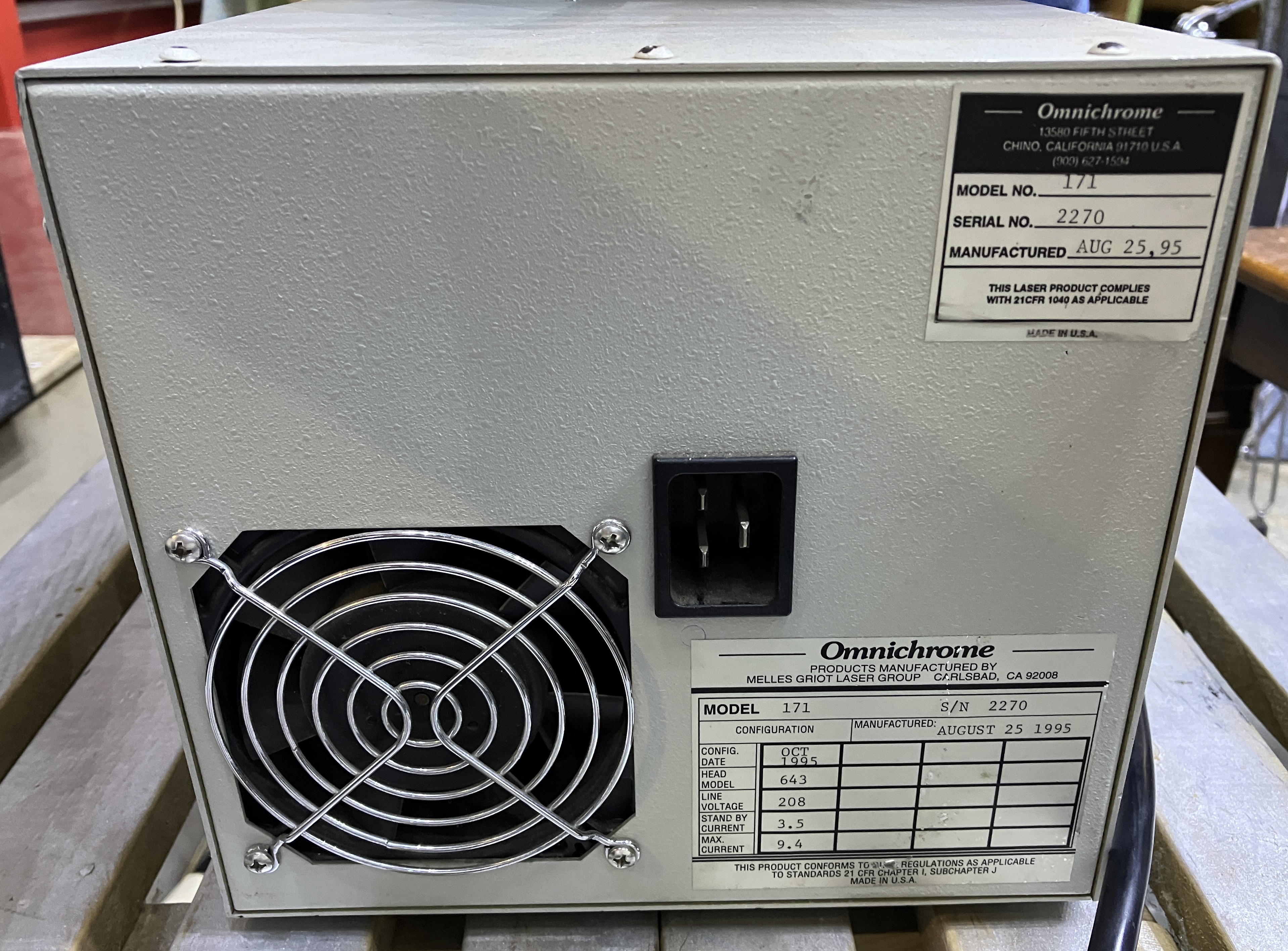 Omnichrome model 171 ion laser power supply rear view