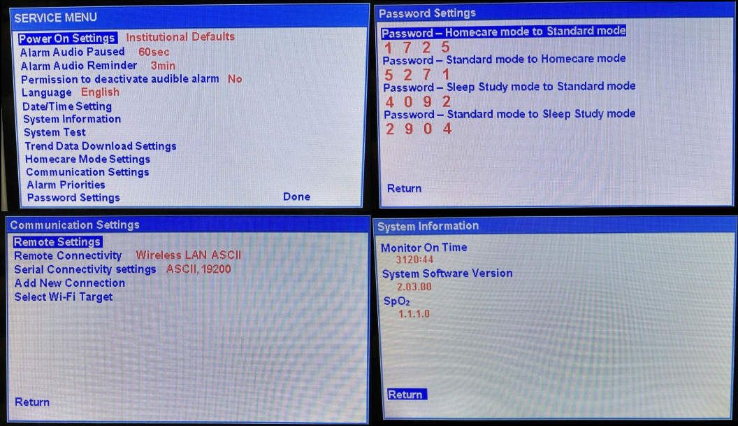 PM100N menus